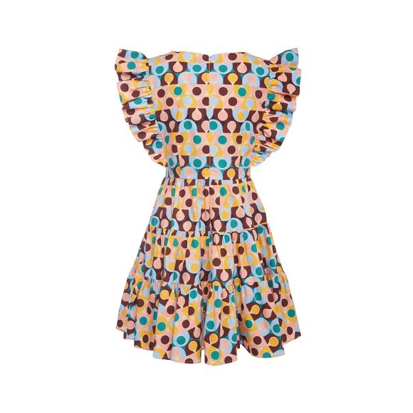 LA DOUBLE J Honeybun Cotton Poplin Mini Ruffle Flare Resort Dress Gumball Print - Picture 12 of 16